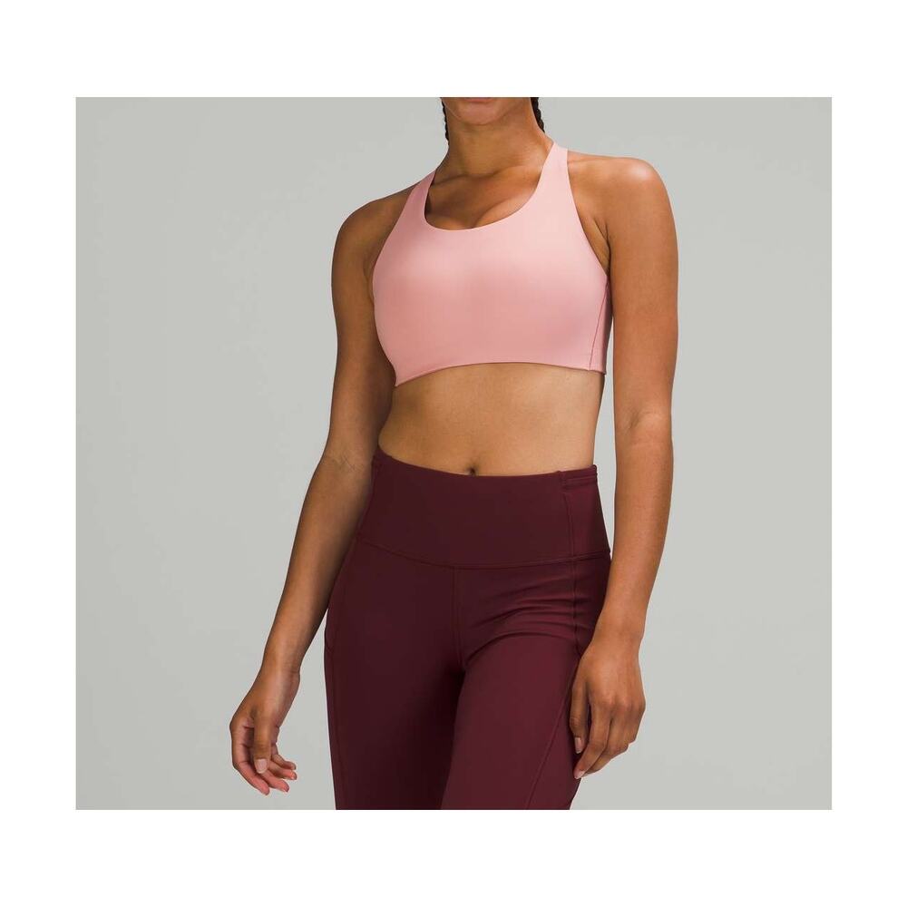 Lululemon Energy Bra Women's 36C Pink Puff Stretch High Support Double Crossback